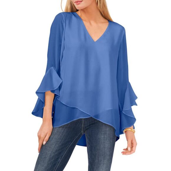 VINCE CAMUTO Tops - VINCE CAMUTO Womens Blue Unlined Asymmetrical Step Hem Tunic Top XS